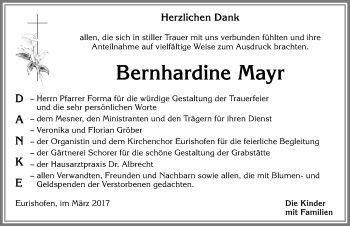 Traueranzeige von Bernhardine Mayr von Allgäuer Zeitung, Kaufbeuren/Buchloe