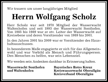 Traueranzeige von Wolfgang Scholz von Allgäuer Zeitung