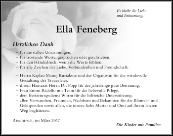Traueranzeige von Ella Feneberg von Der Westallgäuer