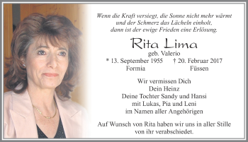 Traueranzeige von Rita Lima von Allgäuer Zeitung, Füssen