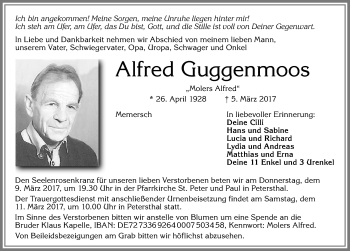 Traueranzeige von Alfred Guggenmoos von Allgäuer Zeitung,Kempten