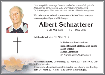 Traueranzeige von Albert Schnatterer von Allgäuer Zeitung, Marktoberdorf