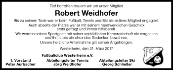 Traueranzeige von Robert Weidhofer von Memminger Zeitung