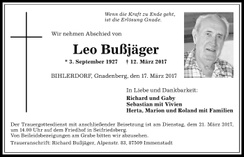 Traueranzeige von Leo Bußjäger von Allgäuer Anzeigeblatt