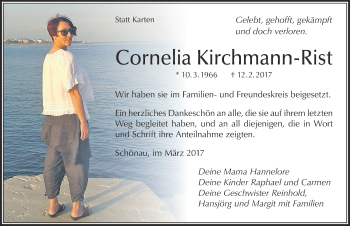 Traueranzeige von Cornelia Kirchmann-Rist von Der Westallgäuer