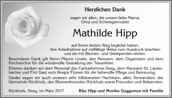 Traueranzeige von Mathilde Hipp von Allgäuer Zeitung, Füssen