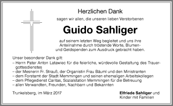 Traueranzeige von Guido Sahliger von Memminger Zeitung