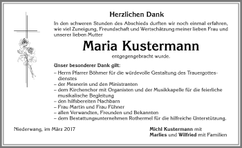 Traueranzeige von Maria Kustermann von Allgäuer Zeitung, Marktoberdorf