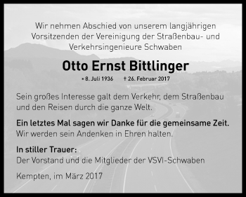 Traueranzeige von Otto Ernst Bittfinger von Allgäuer Zeitung,Kempten