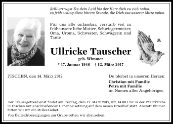 Traueranzeige von Ullricke Tauscher von Allgäuer Anzeigeblatt