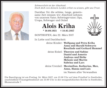 Traueranzeige von Alois Kriha von Allgäuer Anzeigeblatt