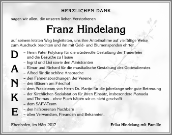 Traueranzeige von Franz Hindelang von Allgäuer Zeitung, Marktoberdorf