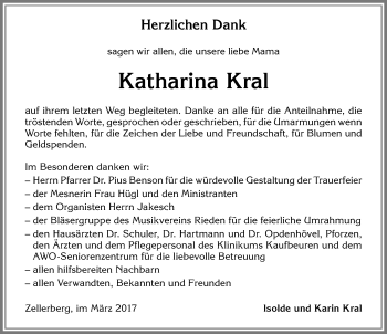 Traueranzeige von Katharina Kral von Allgäuer Zeitung, Kaufbeuren/Buchloe