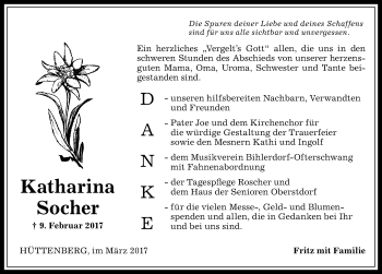 Traueranzeige von Katharina Socher von Allgäuer Anzeigeblatt