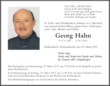 Traueranzeige von Georg Hahn von Der Westallgäuer