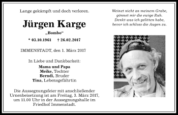 Traueranzeige von Jürgen Karge von Allgäuer Anzeigeblatt