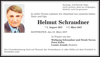 Traueranzeige von Helmut Schraudner von Allgäuer Anzeigeblatt