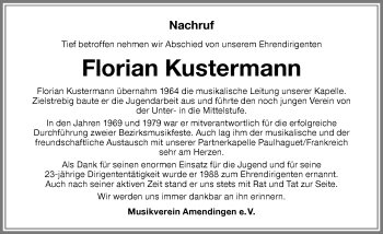Traueranzeige von Florian Kustermann von Memminger Zeitung