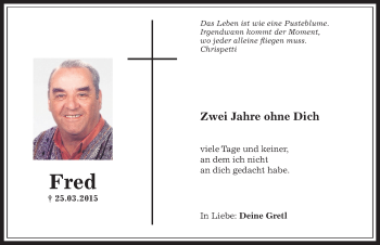 Traueranzeige von Fred  von Allgäuer Anzeigeblatt