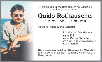 Traueranzeige von Guido Rothauscher von Allgäuer Zeitung,Kempten
