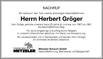 Traueranzeige von Herbert Gröger von Memminger Zeitung