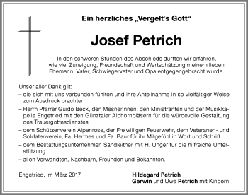 Traueranzeige von Josef Petrich von Memminger Zeitung