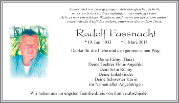 Traueranzeige von Rudolf Fassnacht von Allgäuer Zeitung, Füssen