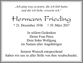 Traueranzeige von Hermann Frieding von Allgäuer Zeitung, Füssen