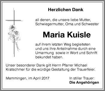 Traueranzeige von Maria Kuisle von Memminger Zeitung