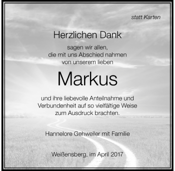 Traueranzeige von Markus Gehweiler von Der Westallgäuer