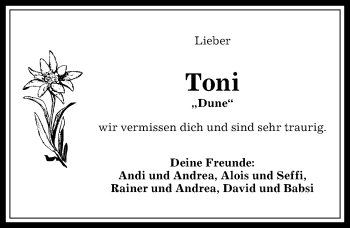 Traueranzeige von Toni  von Allgäuer Anzeigeblatt
