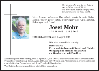 Traueranzeige von Josef Mohr von Allgäuer Zeitung