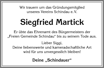 Traueranzeige von Siegfried Martick von Allgäuer Zeitung, Füssen