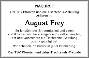 Traueranzeige von August Frey von Allgäuer Zeitung, Füssen