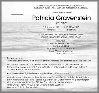 Traueranzeige von Patricia Gravenstein von Allgäuer Zeitung,Kempten