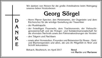 Traueranzeige von Georg Sörgel von Allgäuer Zeitung,Kempten