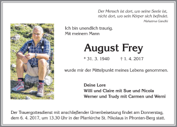 Traueranzeige von August Frey von Allgäuer Zeitung, Füssen