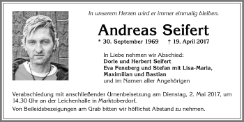 Traueranzeige von Andreas Seifert von Allgäuer Zeitung, Marktoberdorf