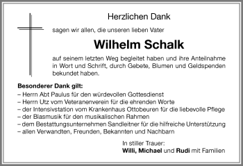 Traueranzeige von Wilhelm Schalk von Memminger Zeitung