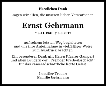 Traueranzeige von Ernst Gehrmann von Allgäuer Anzeigeblatt