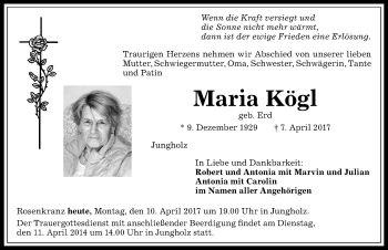 Traueranzeige von Maria Kögl von Allgäuer Zeitung