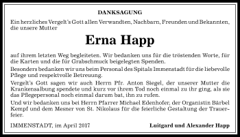 Traueranzeige von Erna Happ von Allgäuer Anzeigeblatt