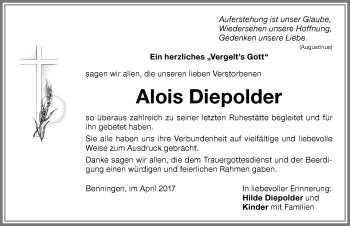 Traueranzeige von Alois Diepolder von Memminger Zeitung