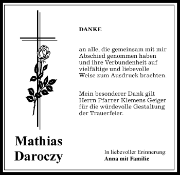 Traueranzeige von Mathias Daroczy von Memminger Zeitung