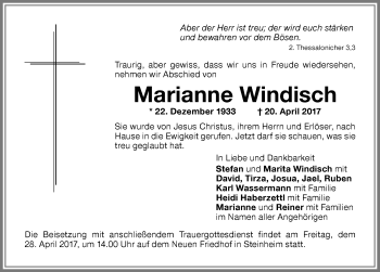 Traueranzeige von Marianne Windisch von Memminger Zeitung