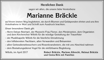Traueranzeige von Marianne Bräckle von Allgäuer Zeitung, Marktoberdorf