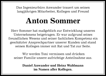 Traueranzeige von Anton Sommer von Allgäuer Anzeigeblatt