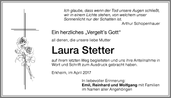 Traueranzeige von Laura Stetter von Memminger Zeitung