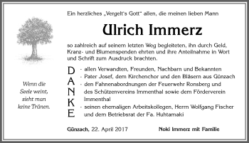 Traueranzeige von Ulrich Immerz von Allgäuer Zeitung, Marktoberdorf