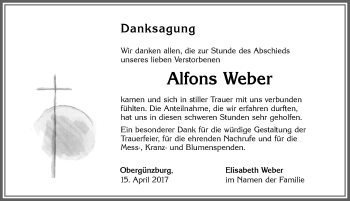 Traueranzeige von Alfons Weber von Allgäuer Zeitung, Marktoberdorf